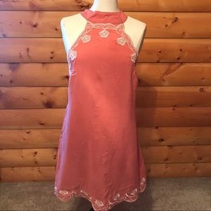 Lulus flower-embroidered mini coral dress
